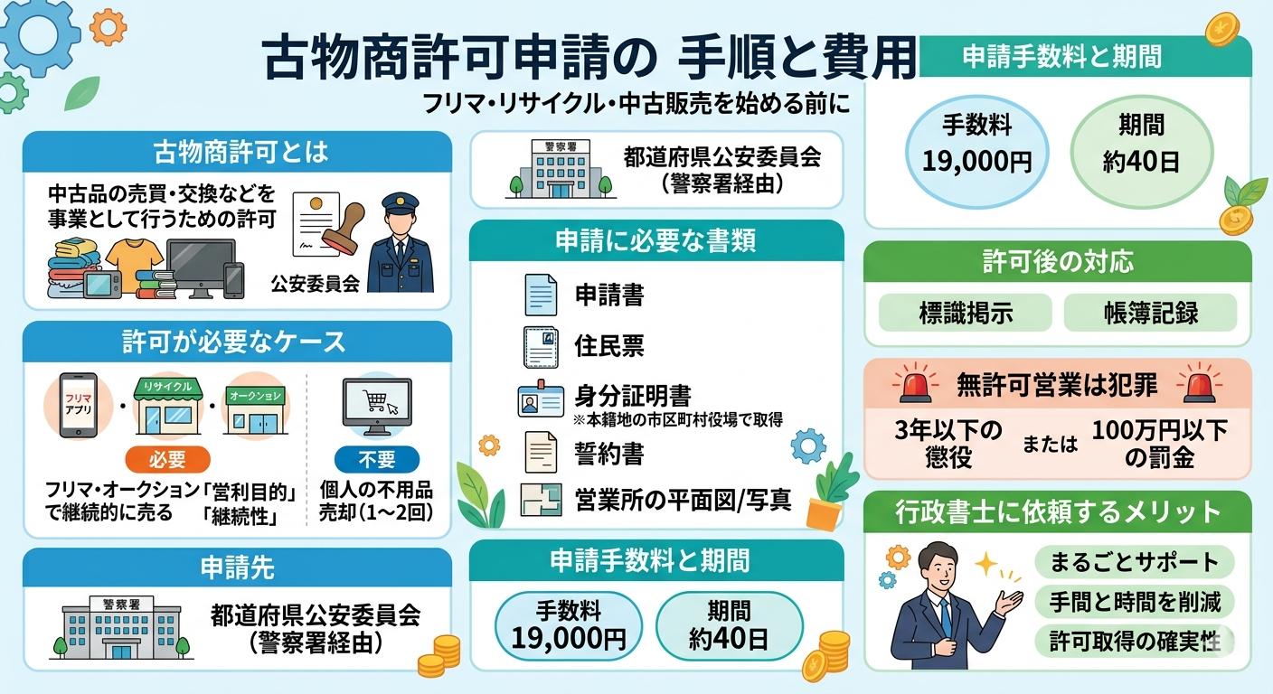 古物商許可申請の手順と費用を整理した図解｜フリマ・リサイクル・中古販売向け